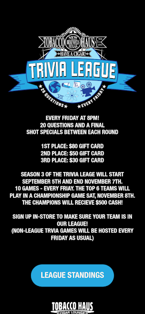 tobacco trivia Tobacco Haus Trivia League
